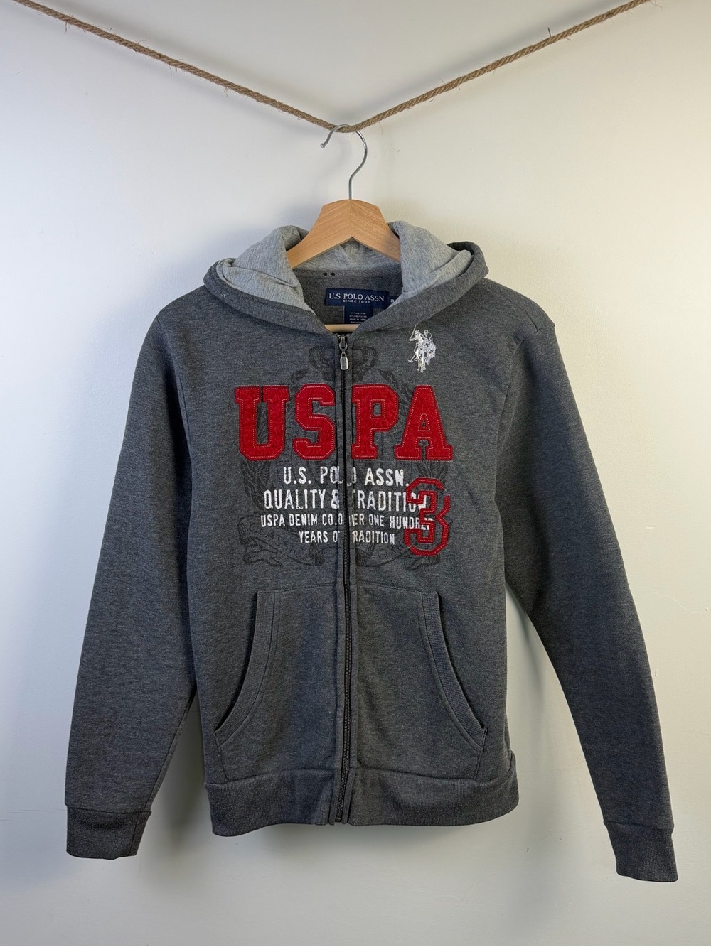 [Y2K] U.S. Polo Assn. Dark Gray Zip Hoodie Small Womens